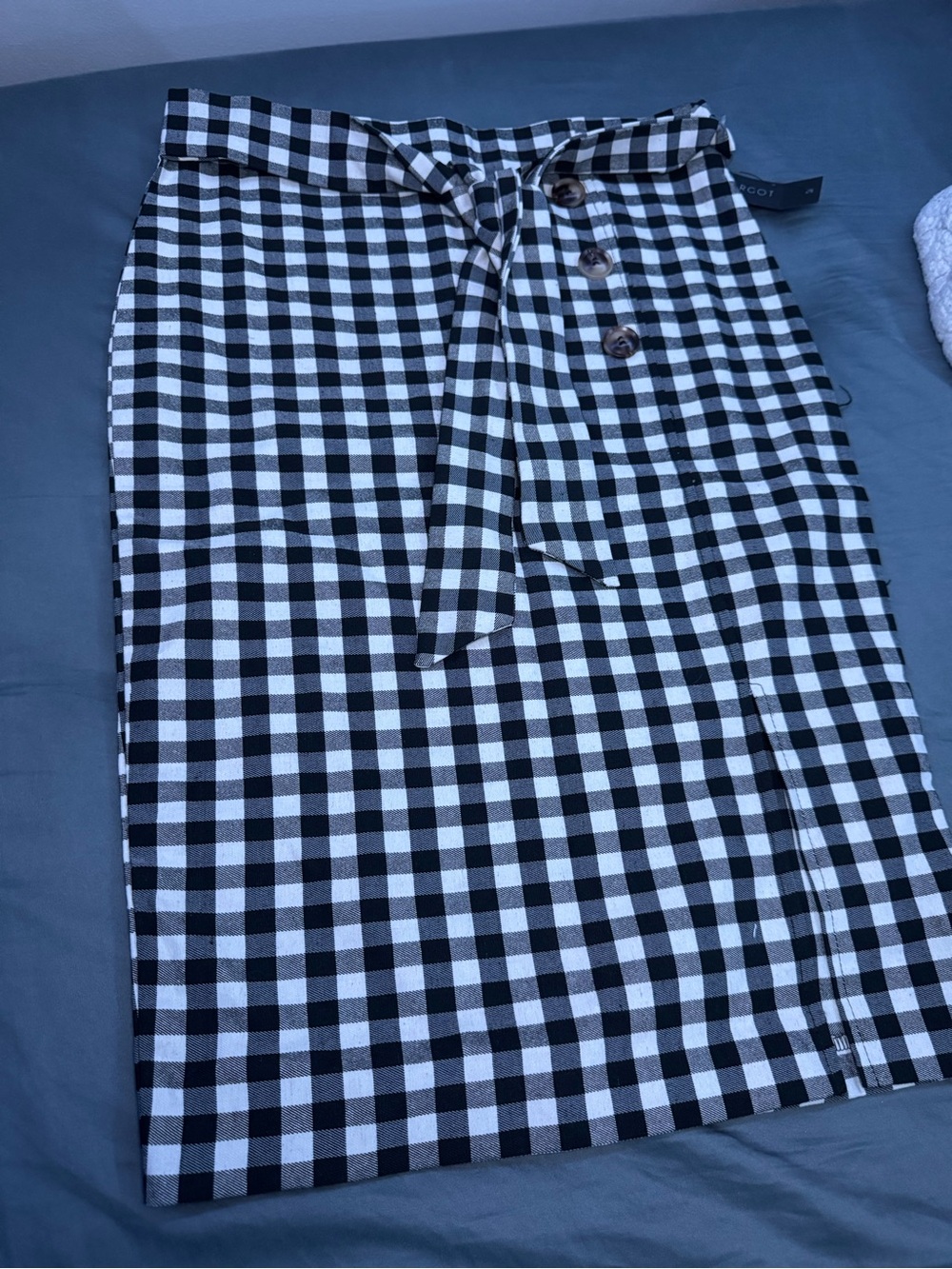 margot Black & White Gingham Tie-Waist Pencil Skirt